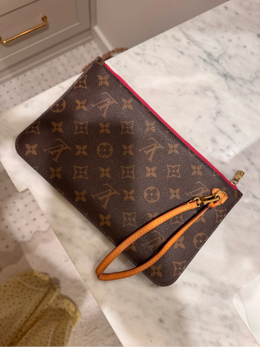 Louis Vuitton Brown Monogram Clutch with Pink Trim